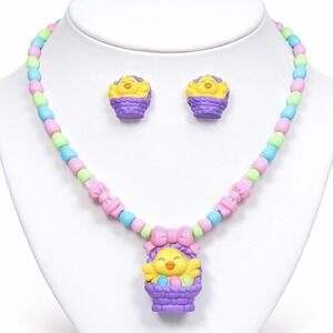 VTG Avon 1993 Pretty Peepers Chick Easter Necklace & Earrings Set Kid w/ Box NEW